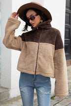 R&B | Zweifarbige Kragenflauschjacke