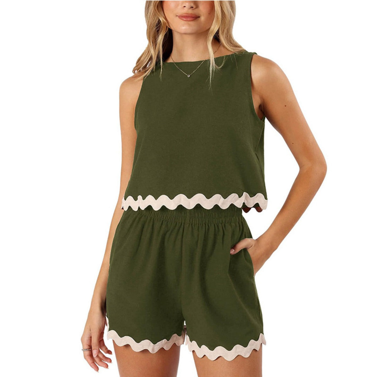 R&B | Zweiteiliges Oberteil und Shorts aus Leinen und Spitze