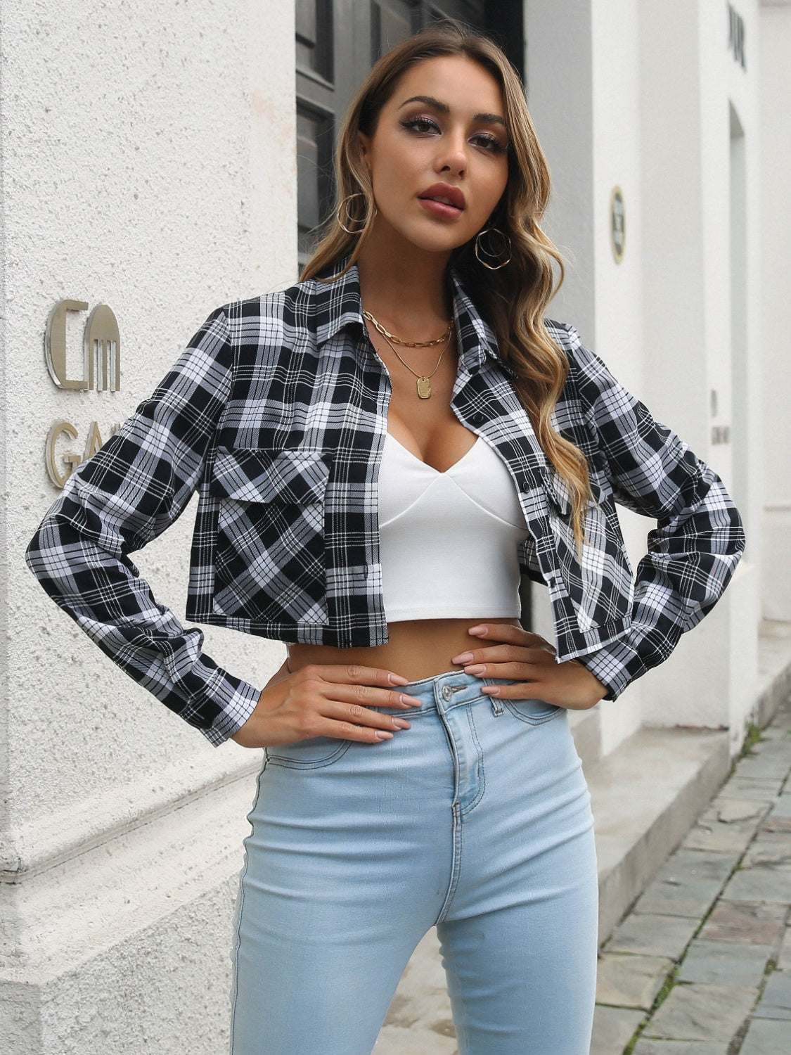 R&B | Gekürzte Hemdenjacke Kariertes Muster Trendige Passform