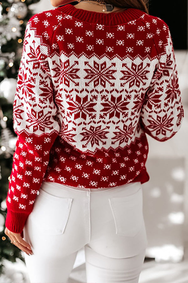 R&B | Weihnachtsmuster Gestrickter Rundhalsausschnitt Langarmpullover