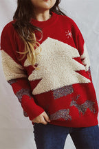 R&B | Weihnachtsmuster Gestrickter Rundhalsausschnitt Langarmpullover