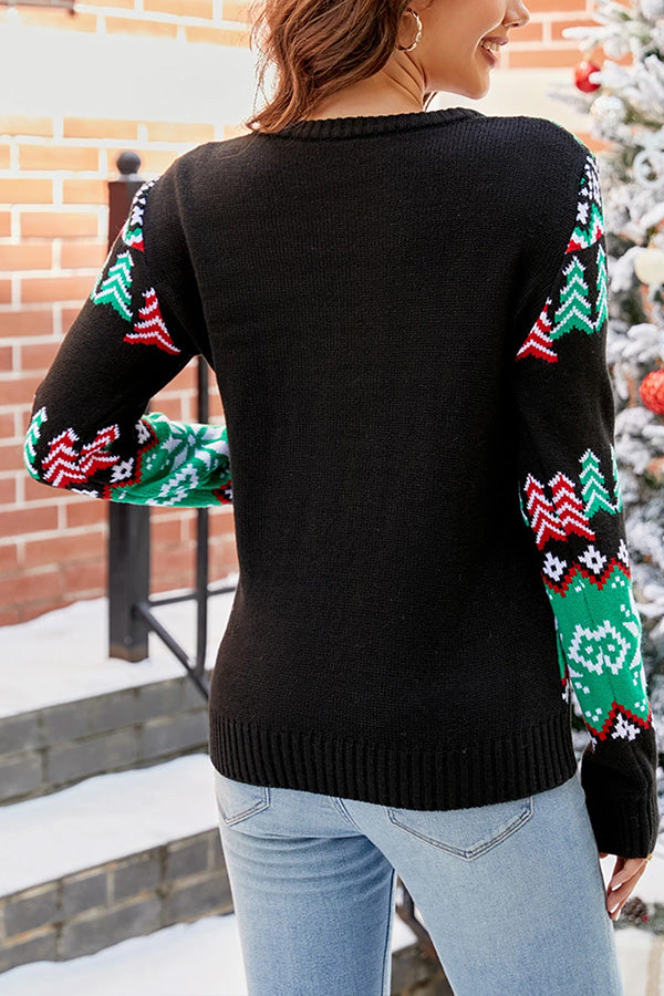 R&B | Multicolor Schneeflocken- & Dinosaurier-Druck Weihnachtsstrickjacke