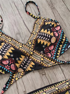 R&B | Boho Bikini Set Zwei Teile mit Hoher Taille und Tribal-Muster, Ohne Träger