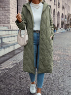 R&B | Kapuzen-Daunenjacke für Damen - lange gep quiltete Jacke