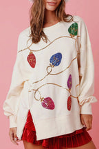R&B | Weihnachtslichter Pailletten Schlitz Pullover Sweatshirt