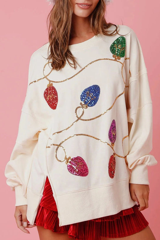 R&B | Weihnachtslichter Pailletten Schlitz Pullover Sweatshirt