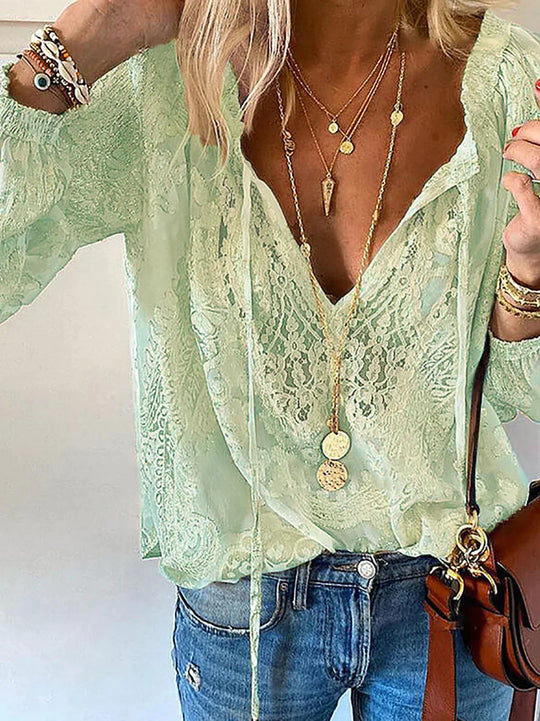 R&B | V-Ausschnitt Spitzen Chiffon Bluse
