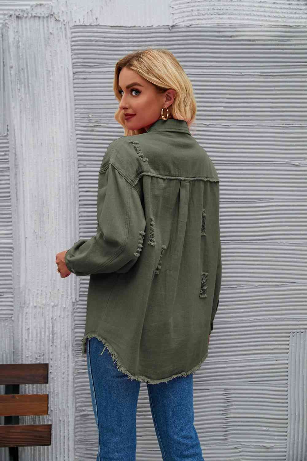 R&B | Zerrissene Rohsaum-Denimjacke
