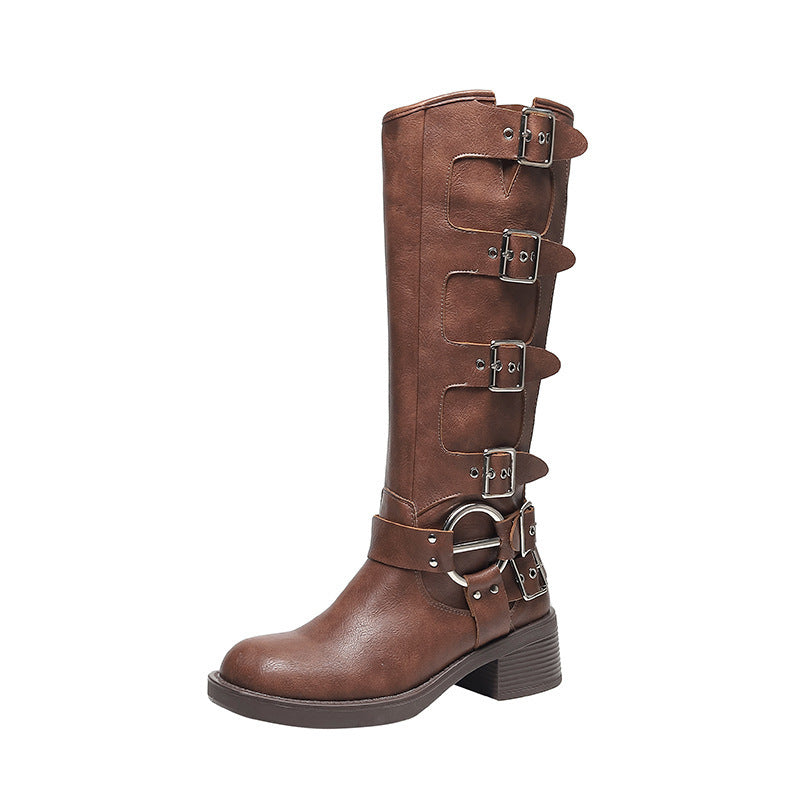 R&B | Frauen Sommer Gürtel Schnalle Chunky Absatz Martin Stiefel