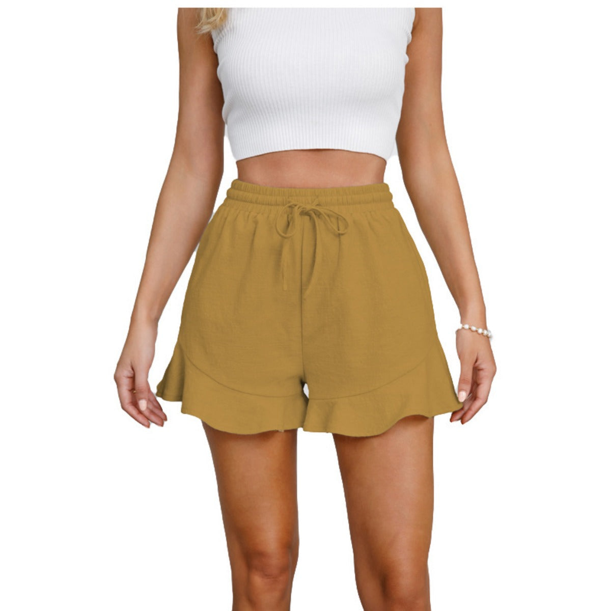 R&B | Shorts aus Baumwolle und Leinen mit Rüschenbesatz und Kordelzug für Damen