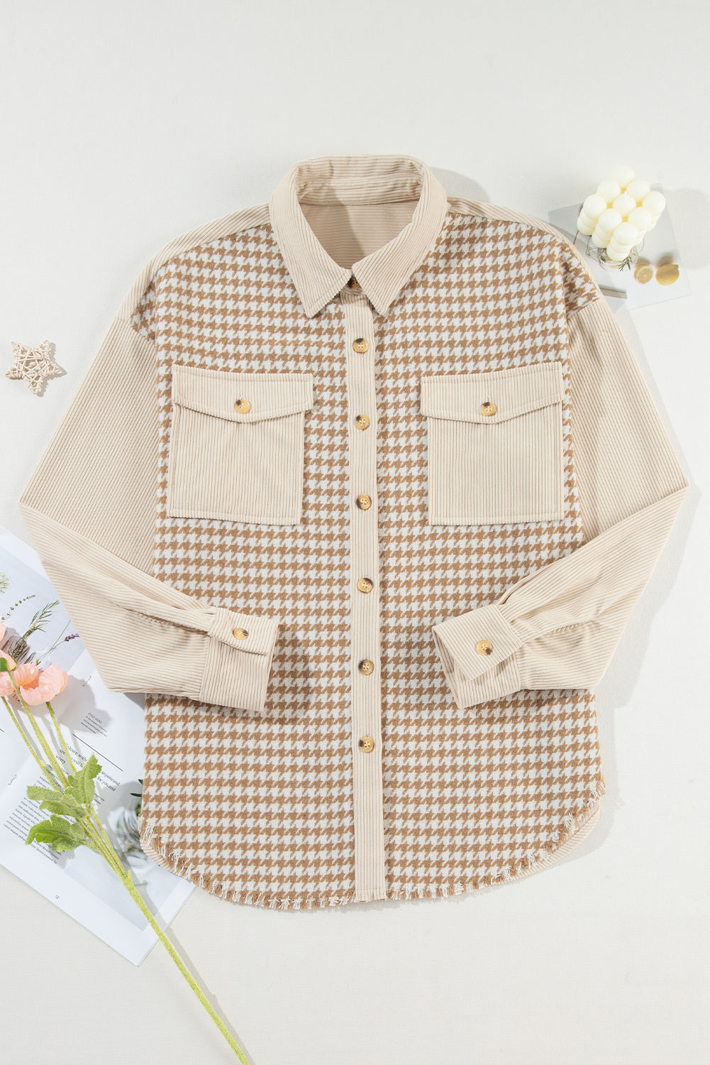 R&B | Hundezahn Muster Hemdjacke Baumwollmischung Trendy und Komfortabel