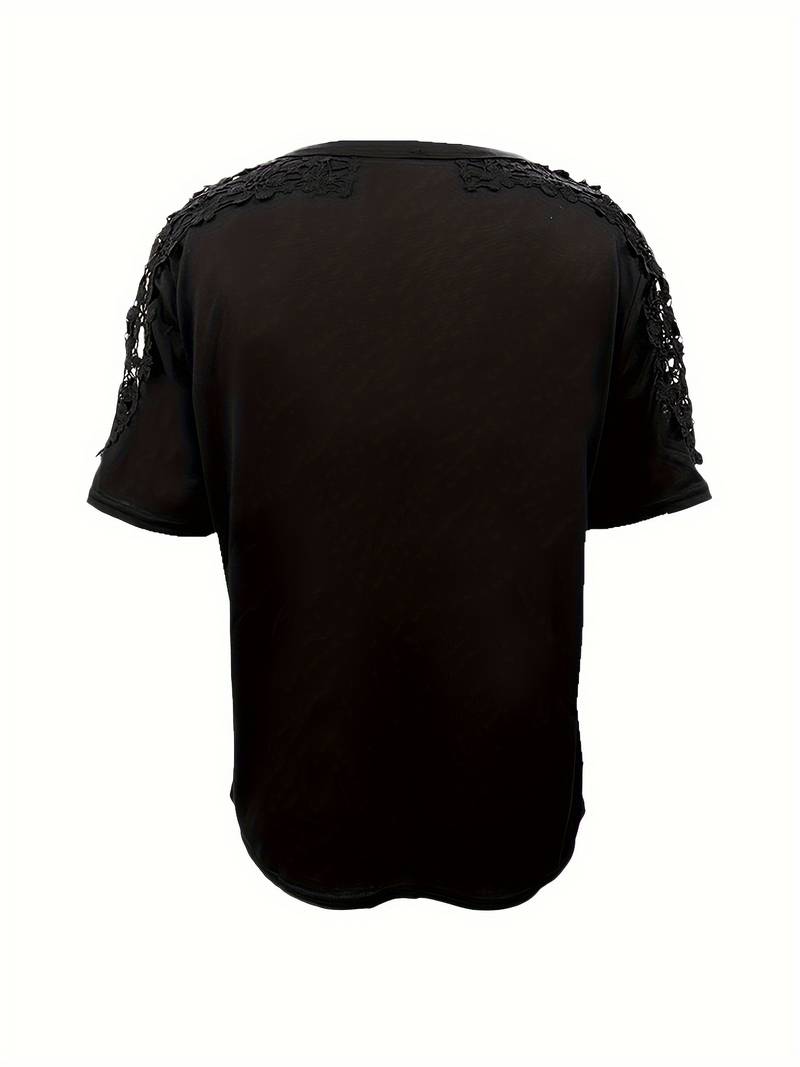 R&B | Unifarbenes Rundhals-T-Shirt Mit Spitze Naht