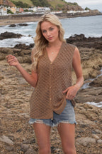 R&B | V-Ausschnitt Knopf ärmellose Weste Strickpullover