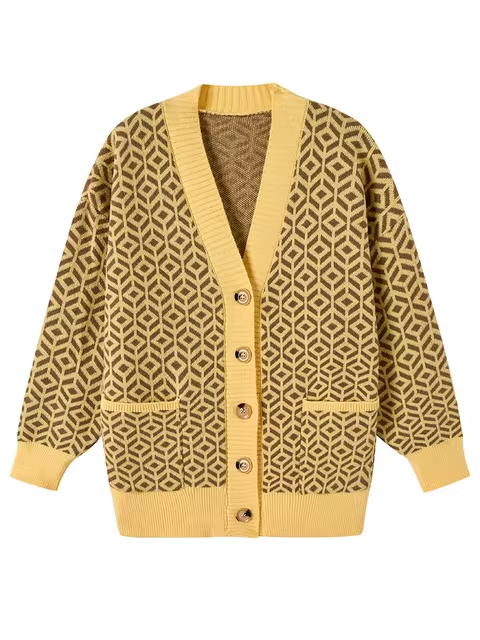 R&B | Strickjacke mit geometrischem Muster und Knopfleiste