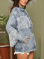 R&B | Fransen Details Lange Ärmel Denimjacke