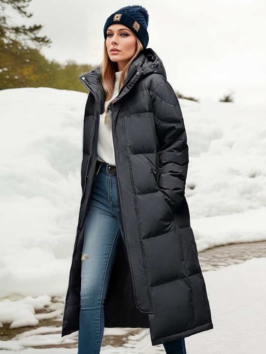 R&B | Stylischer Puffer langer Wintermantel mit Kapuze und Polsterung perfekt für Outdoor-Aktivitäten