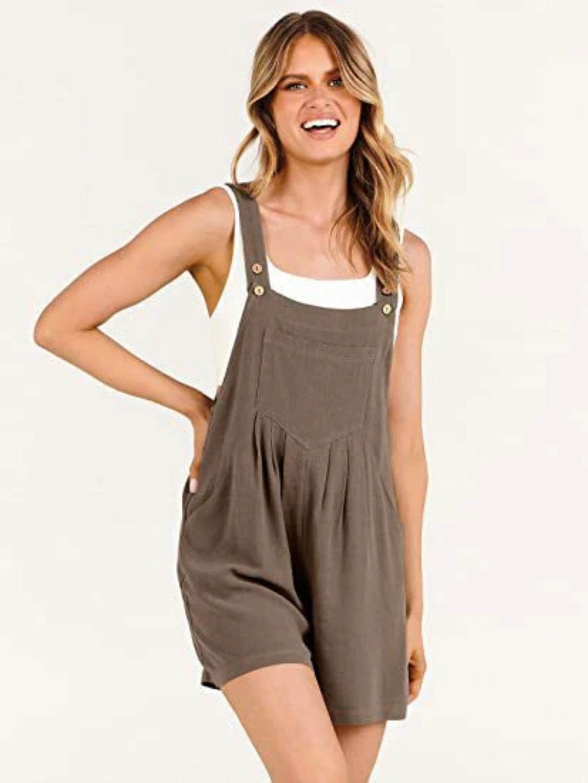 R&B | Jumpsuit-Shorts aus Baumwolle und Leinen mit weitem Bein