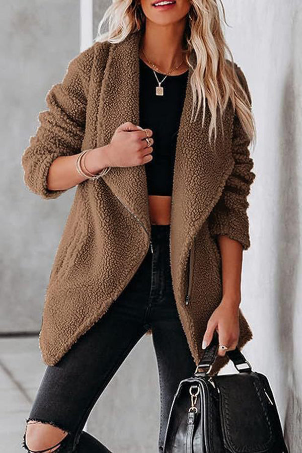 R&B | lässige Lammlederjacke mit Reißverschlusstaschen und Kastenveloursjacke