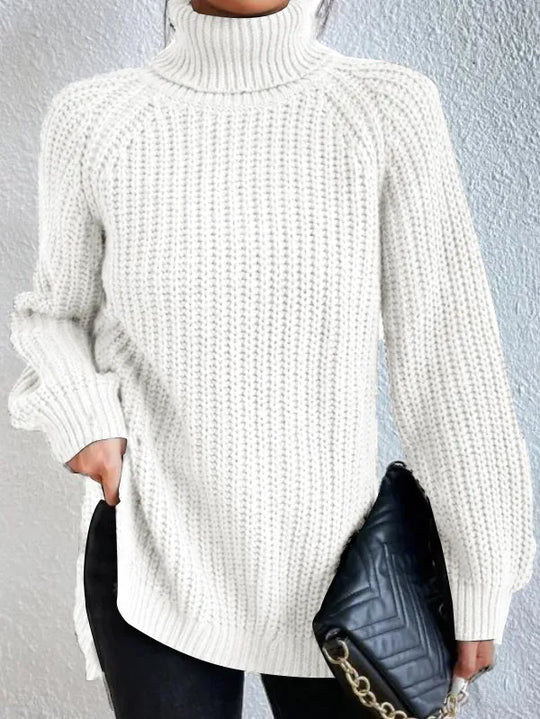 R&B-rollkragenpullover Mit Raglanärmel Und Geteiltem Saum