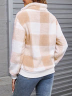 R&B | Weicher Karierter Pullover mit Halbreißverschluss Polyester Komfort und Stil