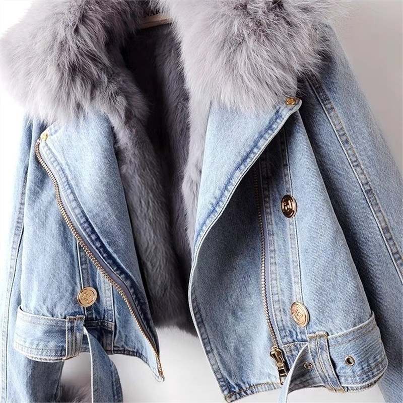 R&B | Denim-Motojacke mit Kunstpelz