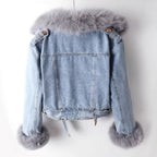 R&B | Denim-Motojacke mit Kunstpelz