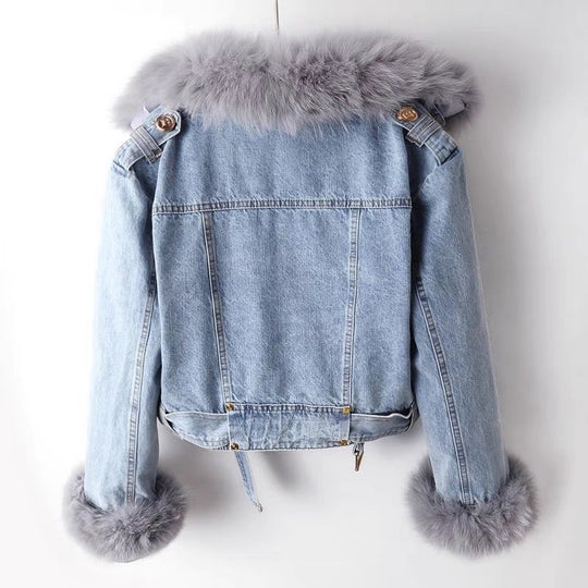 R&B | Denim-Motojacke mit Kunstpelz