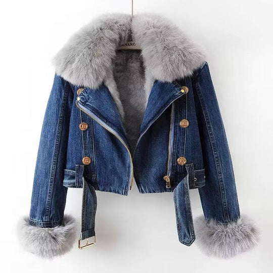 R&B | Denim-Motojacke mit Kunstpelz