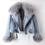 R&B | Denim-Motojacke mit Kunstpelz