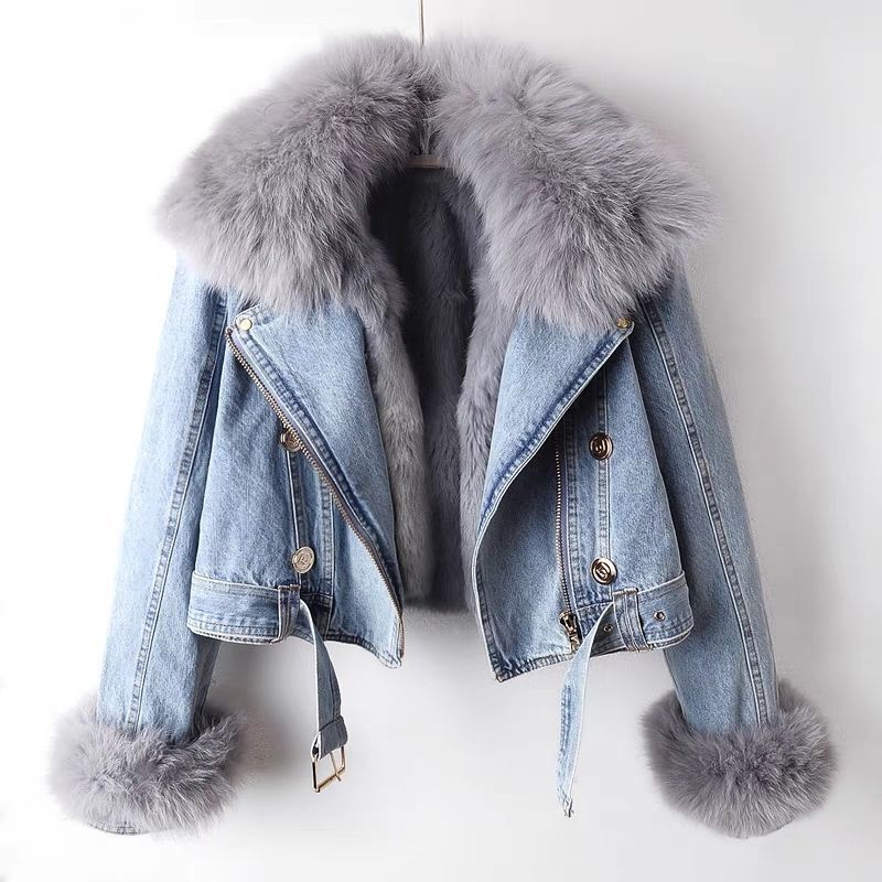 R&B | Denim-Motojacke mit Kunstpelz
