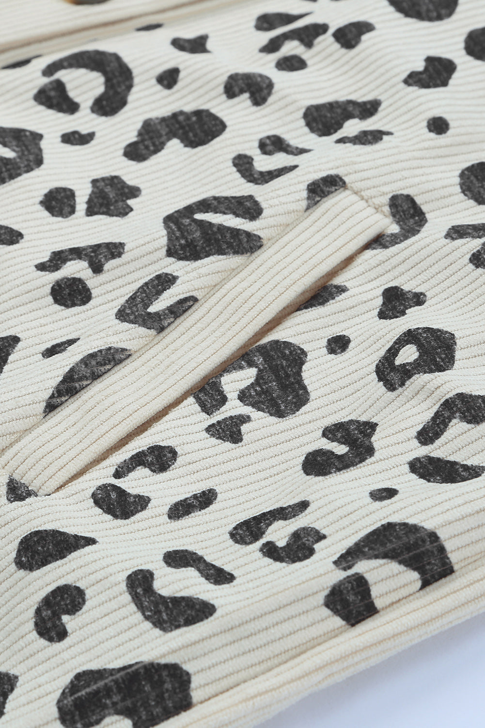 R&B | Double Take Leopard Print Pocketed Cord-Jacke