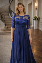 Damen Elegantes Abendkleid mit floralen Spitzenakzenten und schwingendem Rock R&B