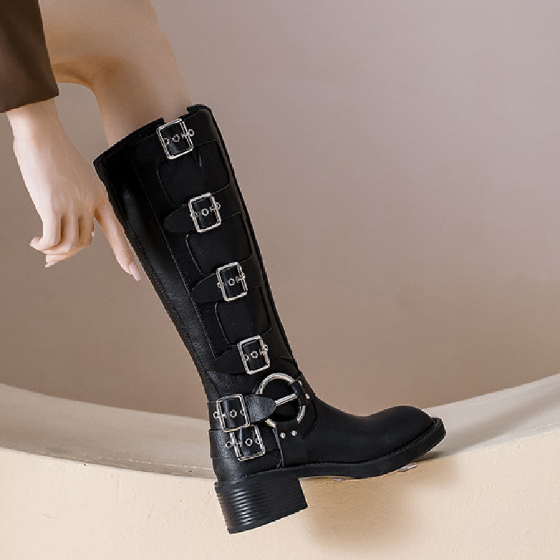 R&B | Frauen Sommer Gürtel Schnalle Chunky Absatz Martin Stiefel