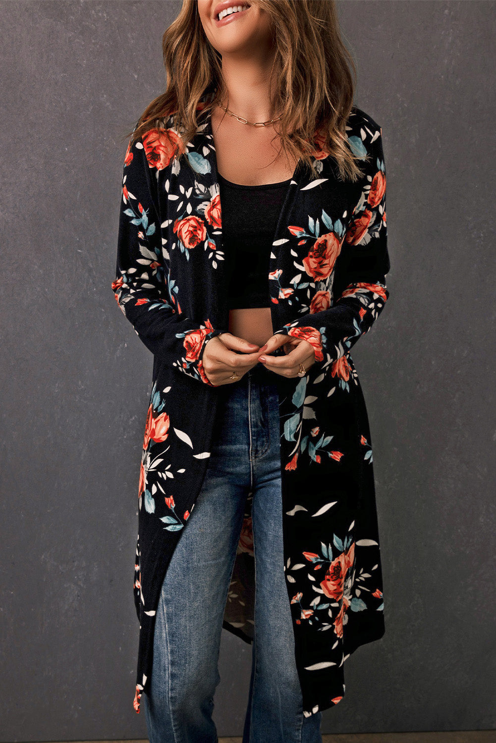 R&B | Bedruckter Offene Front Langarm Cardigan