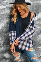 R&B | Karierte Farbblock Gefallen Schulter Corduroy Shacket