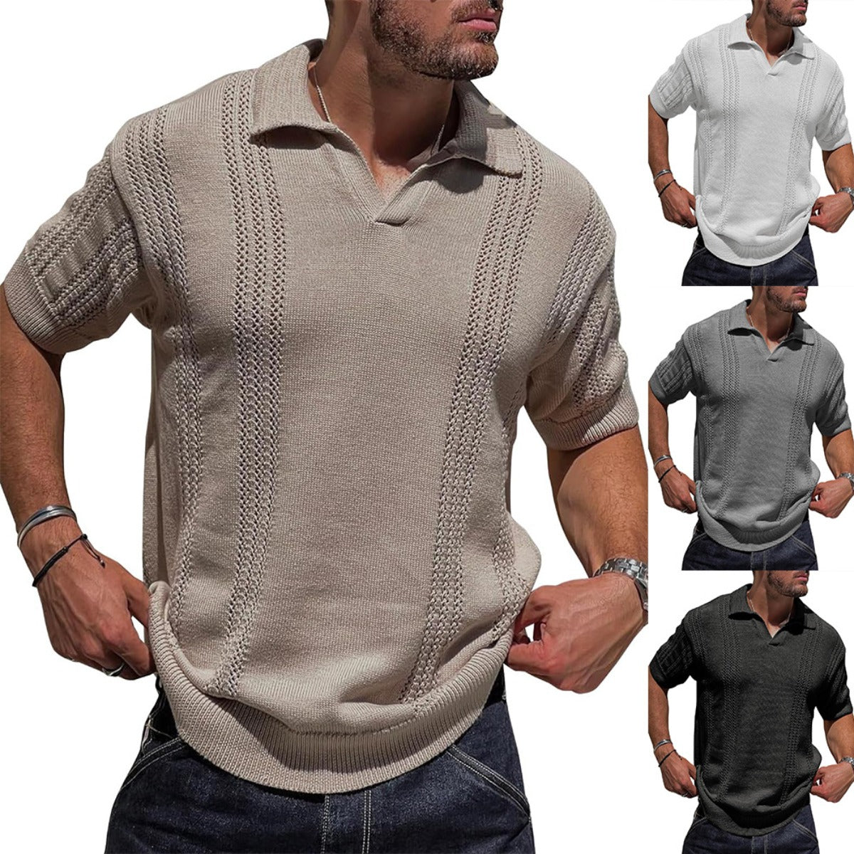 R&B | Hohles POLO-Shirt mit V-Ausschnitt