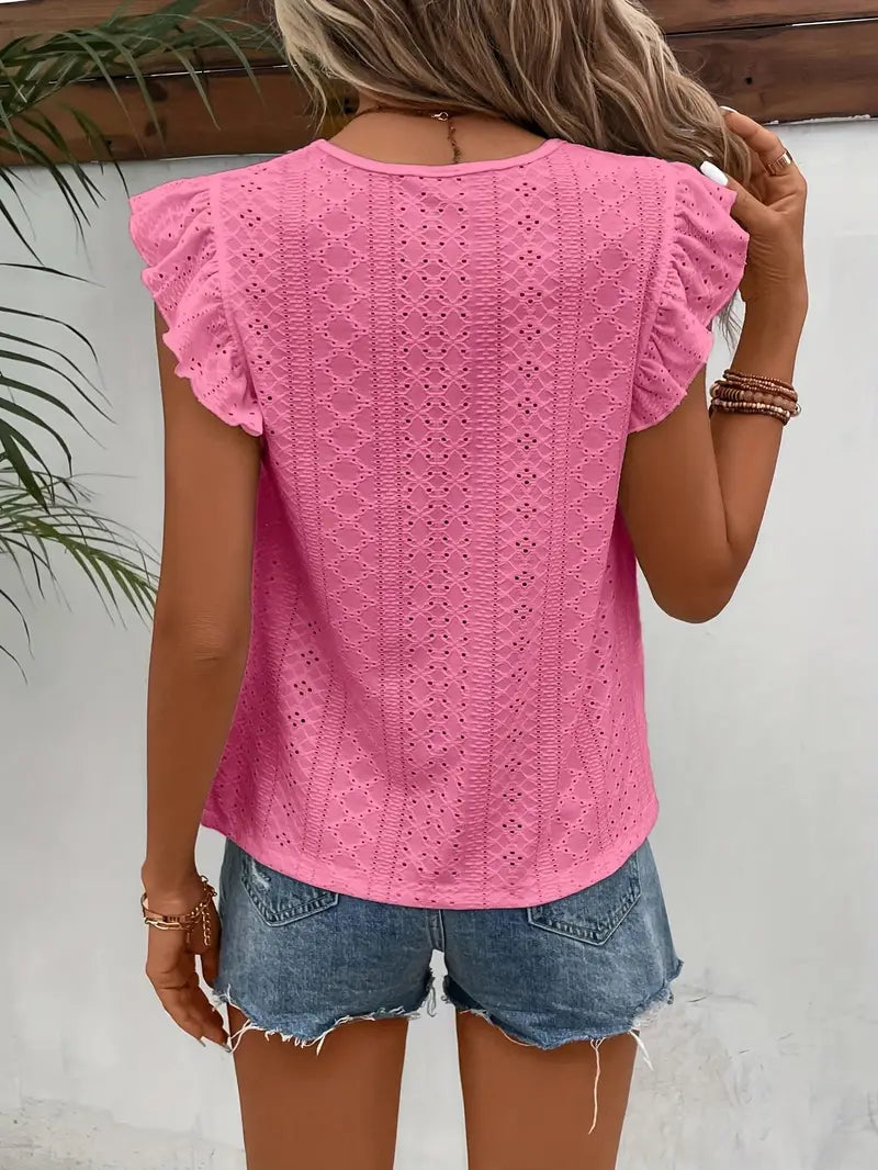 R&B – vintage-t-shirt mit rundhalsausschnitt und rüschenbesatz
