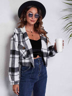 R&B | Karierter Knopf-Front-Jacke mit Taschen