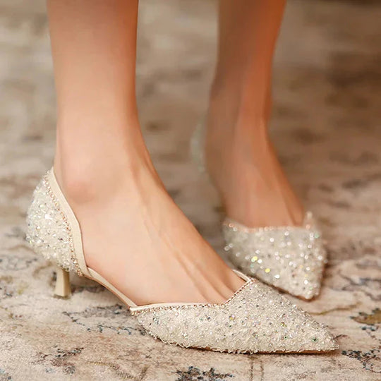 R&B | Stilvolle Schuhe mit Spitzer Zehe und Mittlerem Absatz mit Glitzeroberfläche