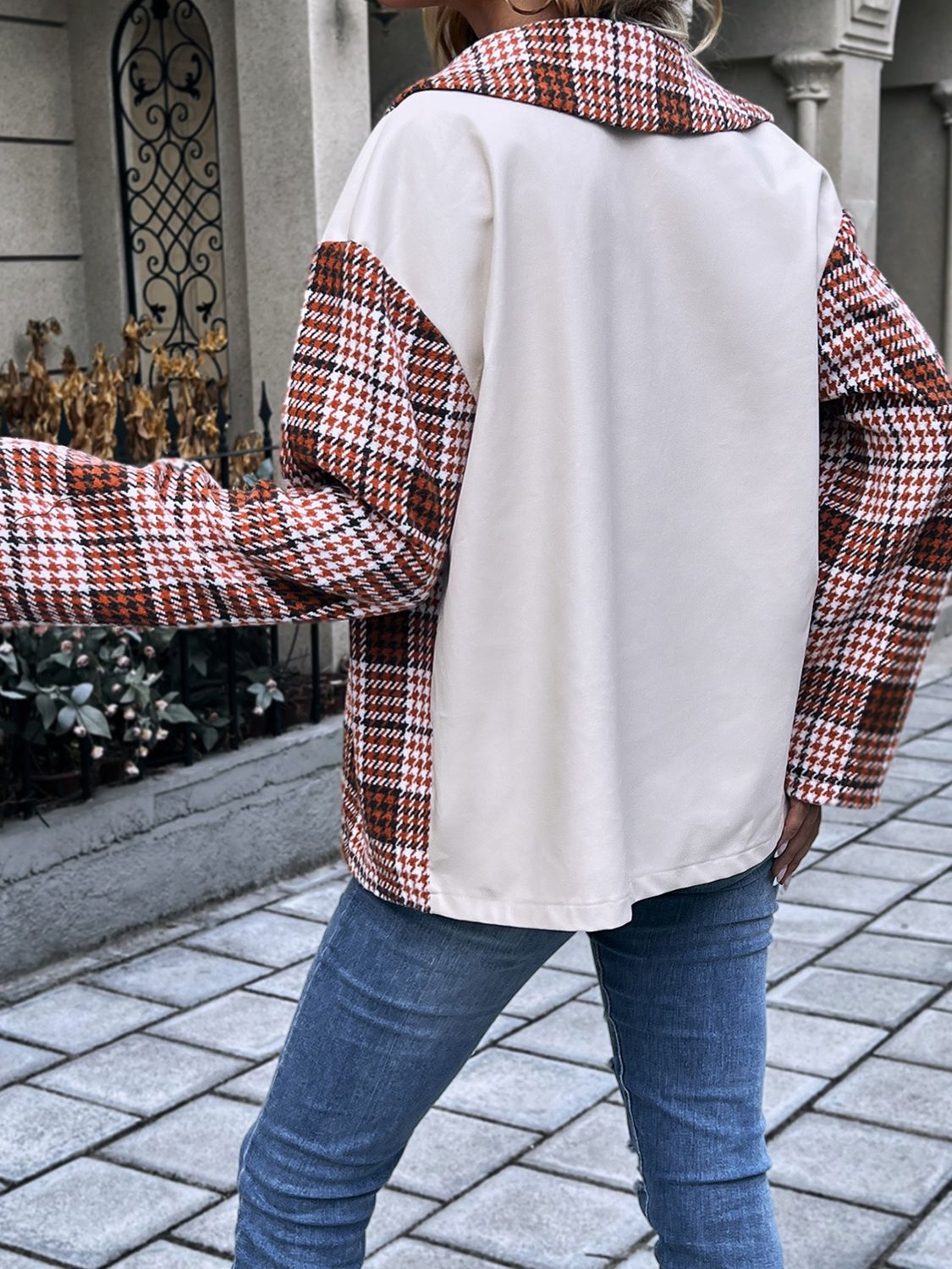 R&B | Karierte Kragenhals Fall-Schulter Jacke
