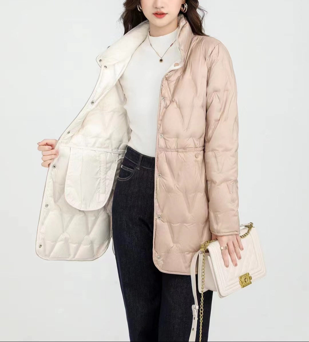 R&B | Mock-Snap-Button Gesteppte Pufferjacke
