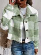 R&B | Karierter Teddy-Mantel mit Knopfverschluss