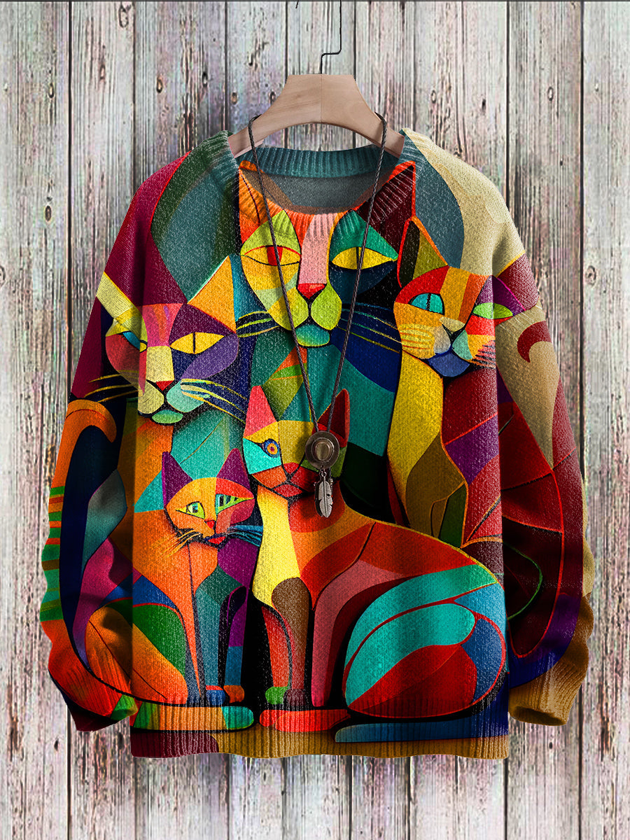 R&B | Fröhlicher Katzenprint-Pullover für Frauen