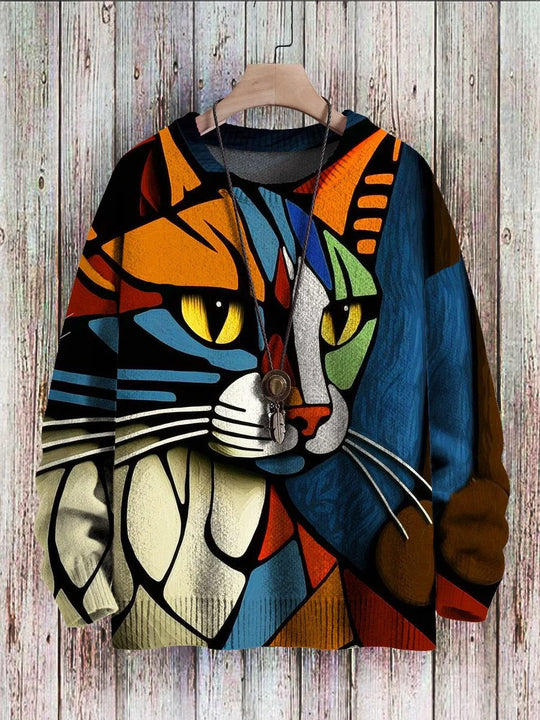 R&B | Fröhlicher Katzenprint-Pullover für Frauen