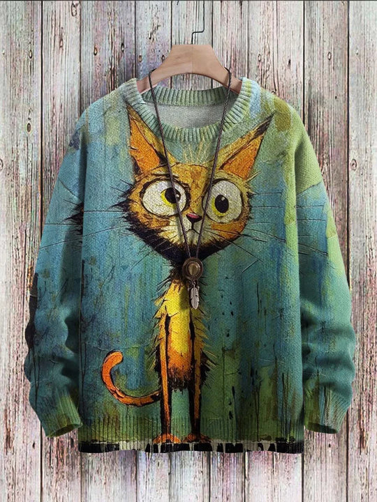 R&B | Fröhlicher Katzenprint-Pullover für Frauen