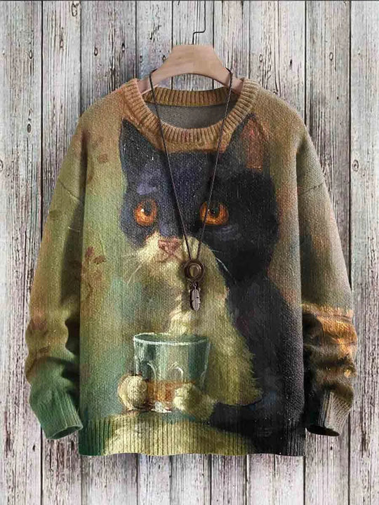 R&B | Fröhlicher Katzenprint-Pullover für Frauen