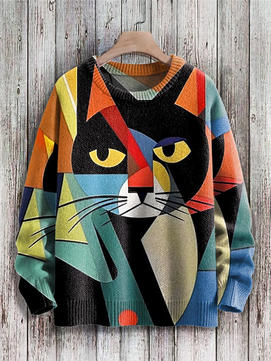 R&B | Fröhlicher Katzenprint-Pullover für Frauen
