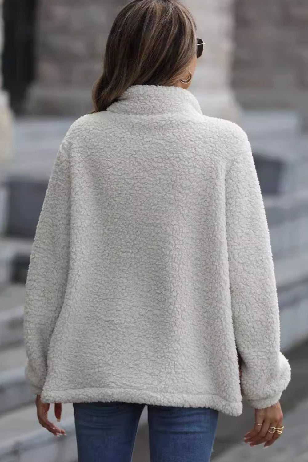 R&B | Zip-Jacke mit Stehkragen aus Sherpa mit Leoparden-Patches