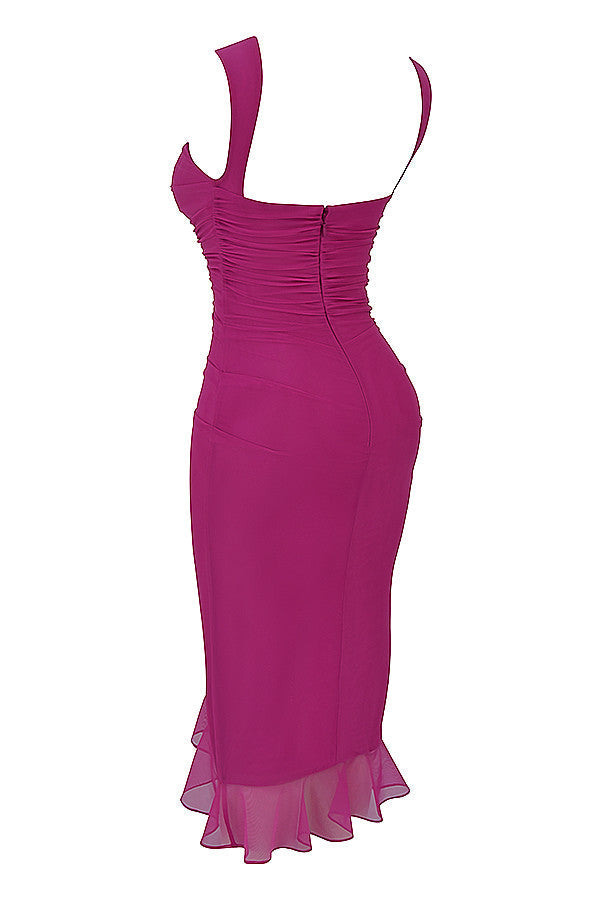 R&B | Mistress Rocks Magenta Midi-Kleid mit Rüschen