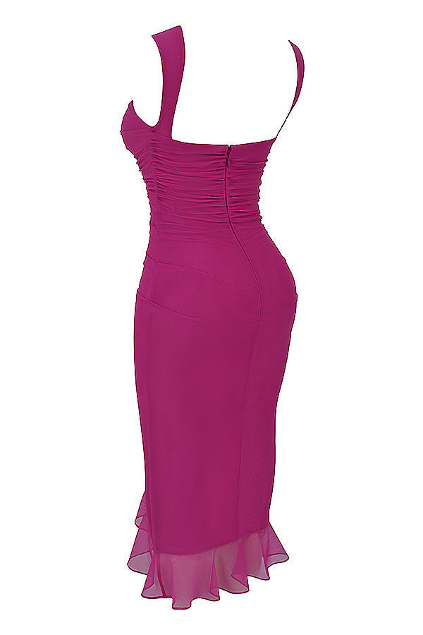 R&B | Mistress Rocks Magenta Midi-Kleid mit Rüschen